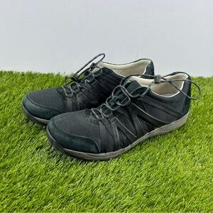 DANSKO Walking Shoes Womens 41 US 11 Black Henriette Suede Canvas Bungee Lace